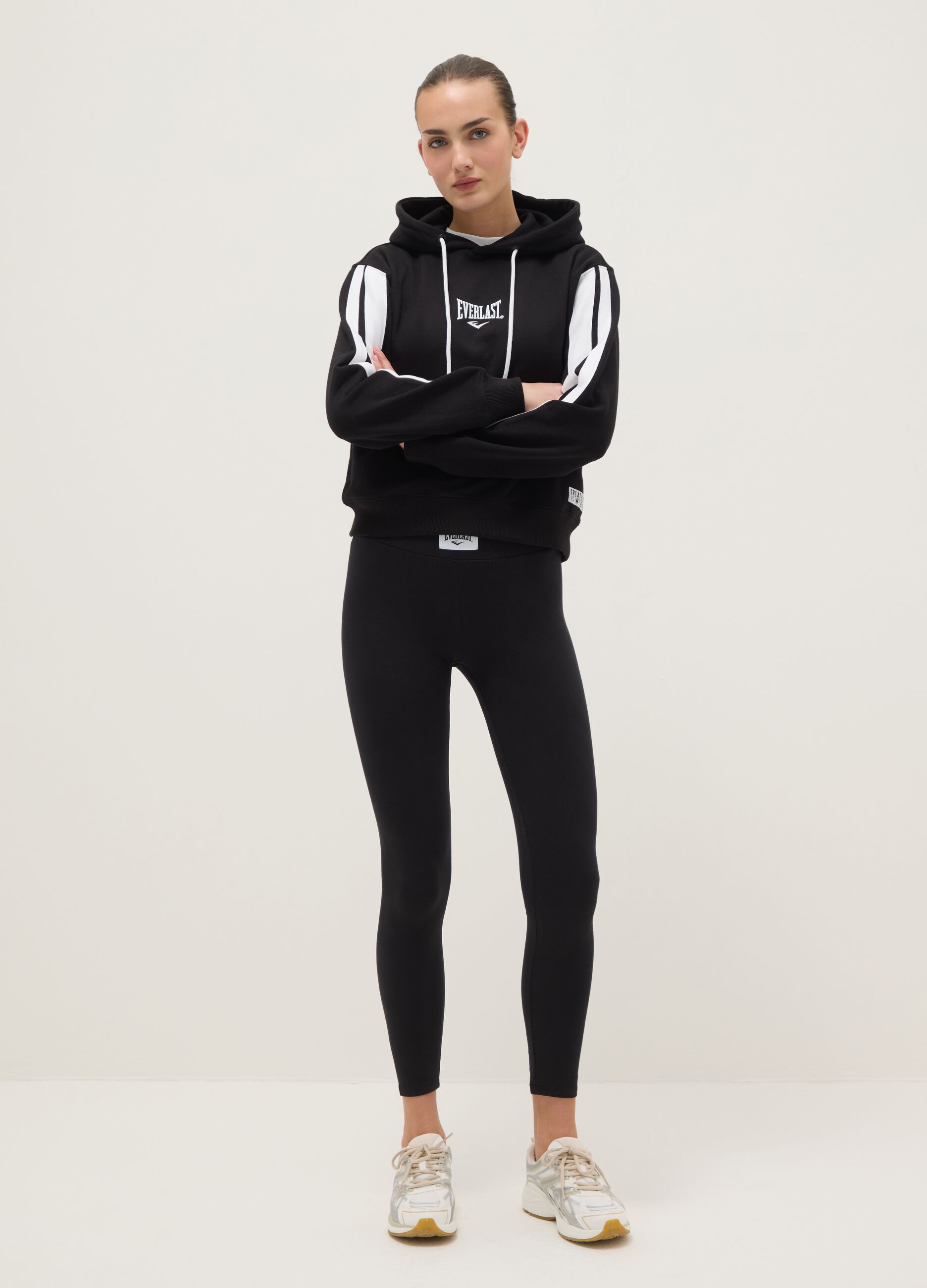 Black stretch cotton leggings regular fit with Everlast logo