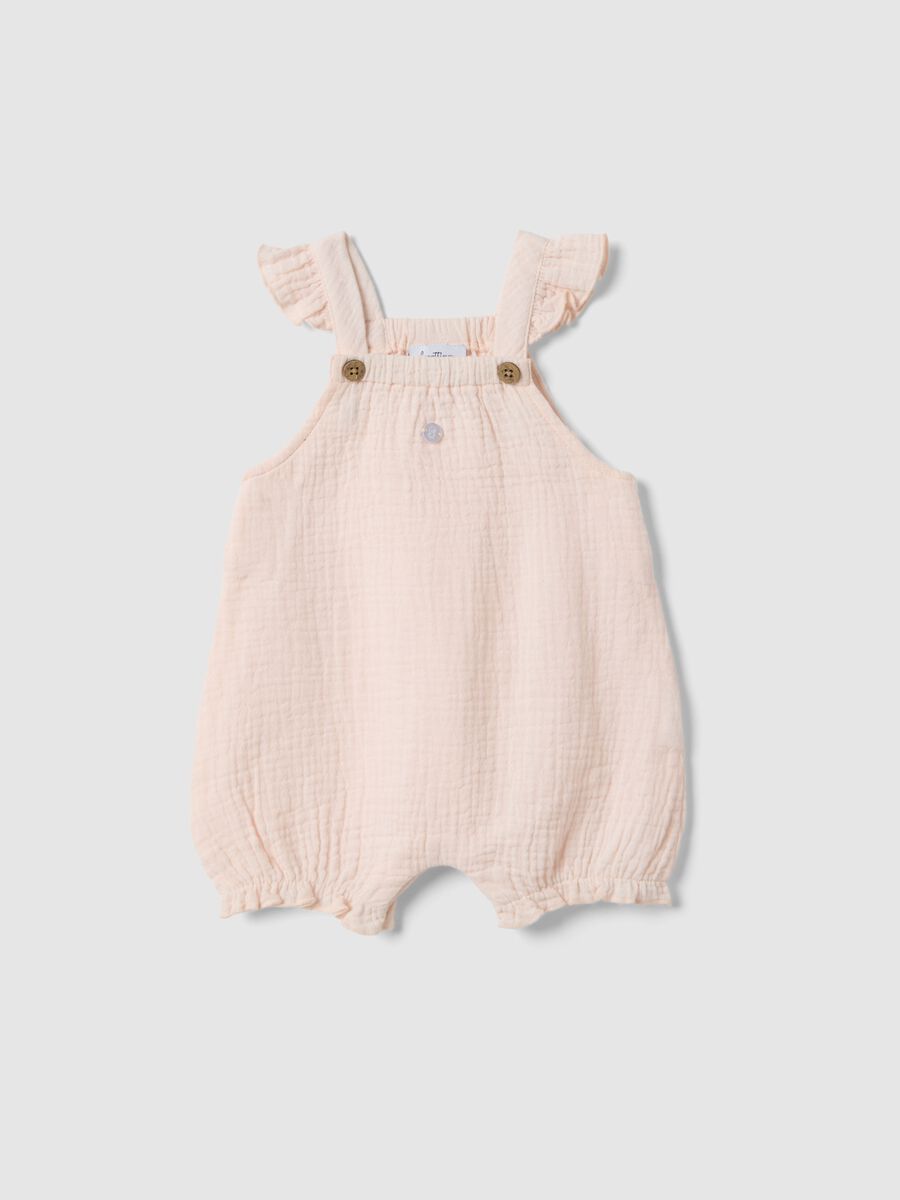 Pink pure cotton baby dungarees, relaxed fit with ruffles_0