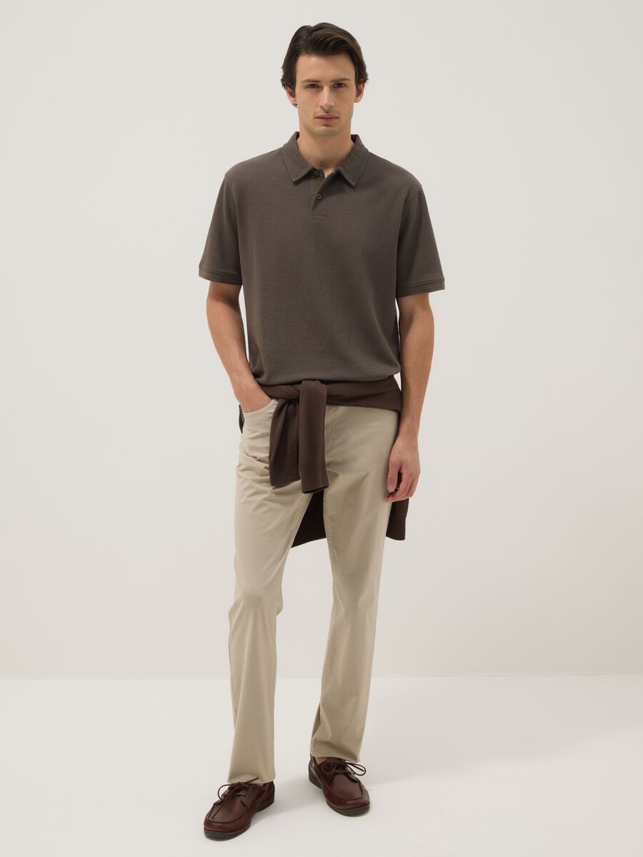 Brown regular fit stretch cotton polo_1