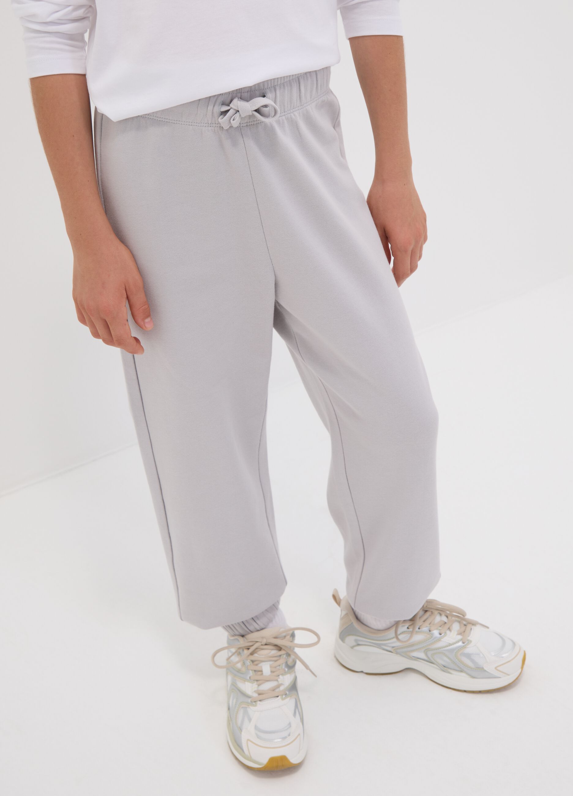 Grey pure organic cotton jogger trousers for boys, relaxed fit