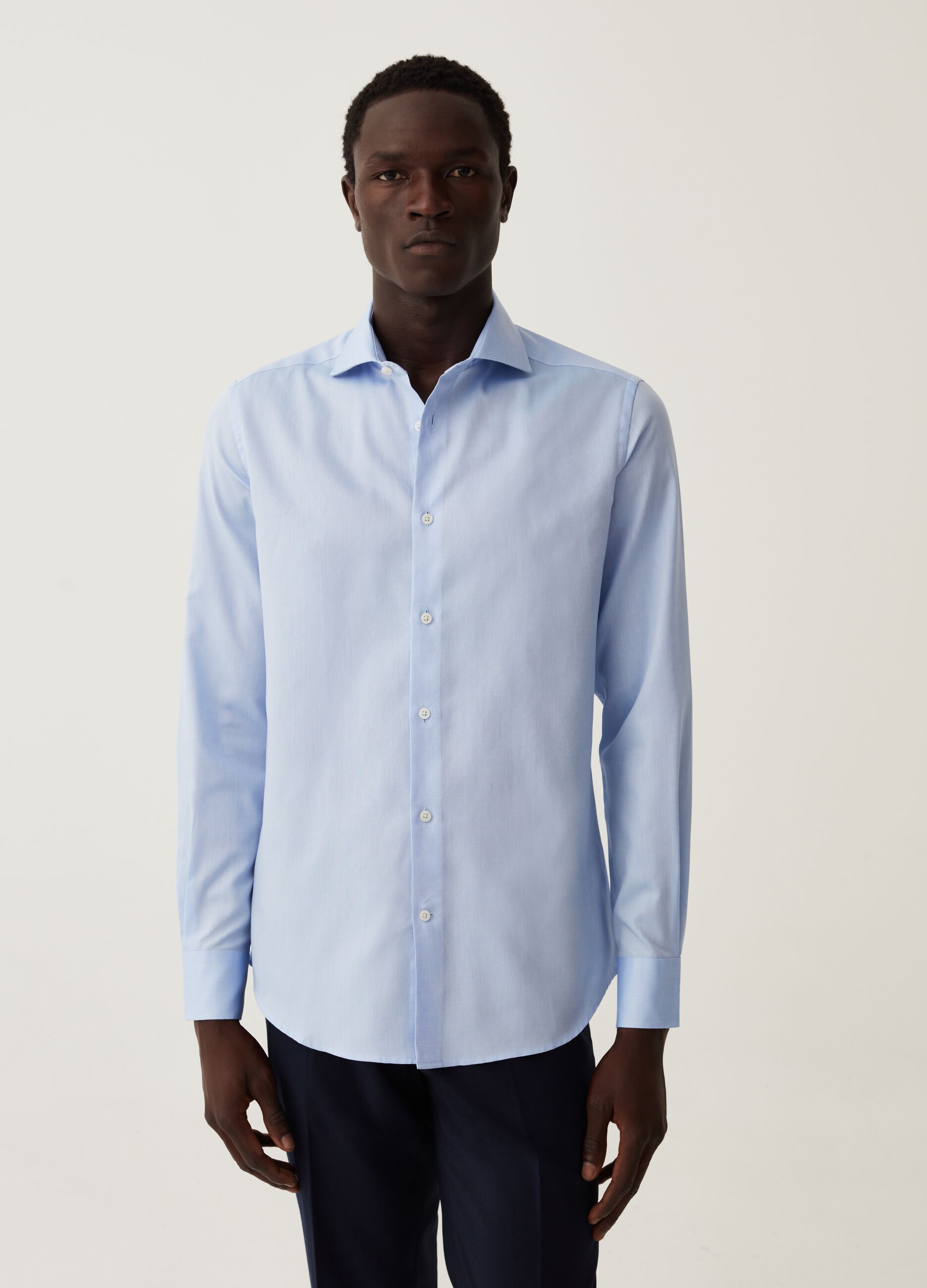 Camicia slim fit in cotone piquet_1