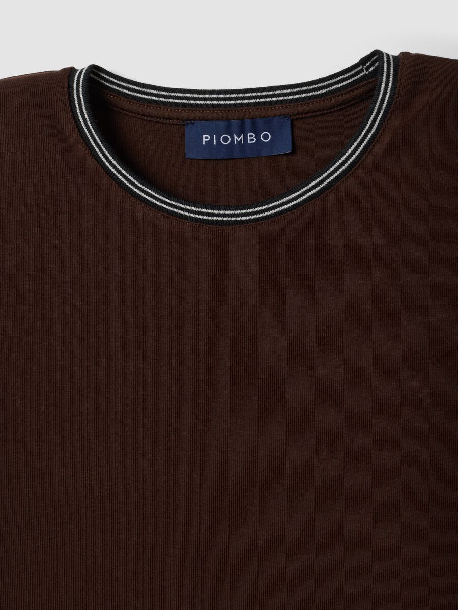 Brown stretch viscose crew-neck T-shirt_1