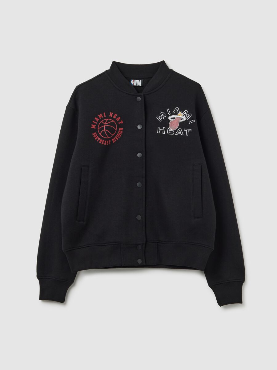 Black oversized cotton blend sweatshirt with Miami Heat print_0