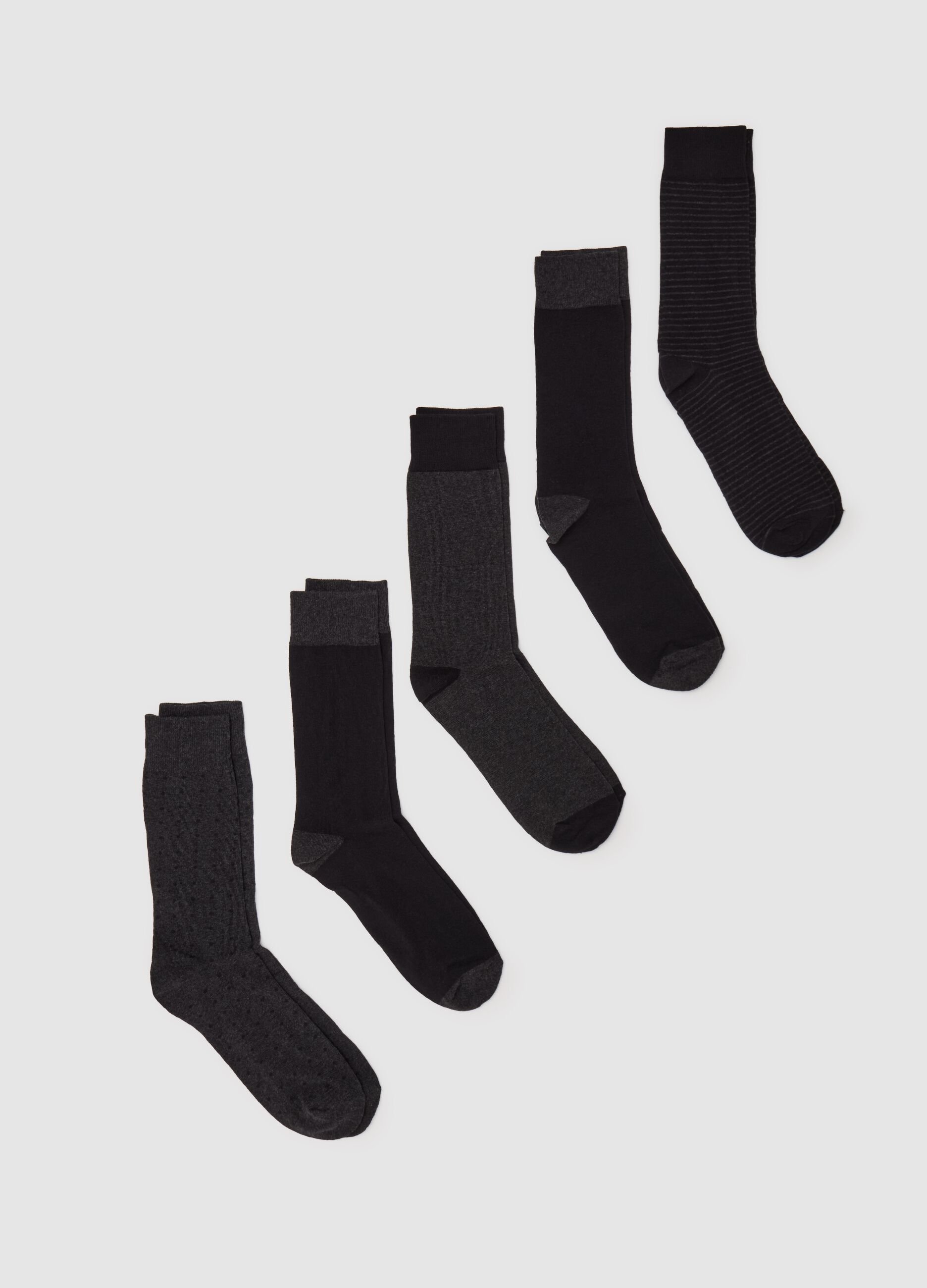 Five-pair pack socks with stripes and polka dots pattern
