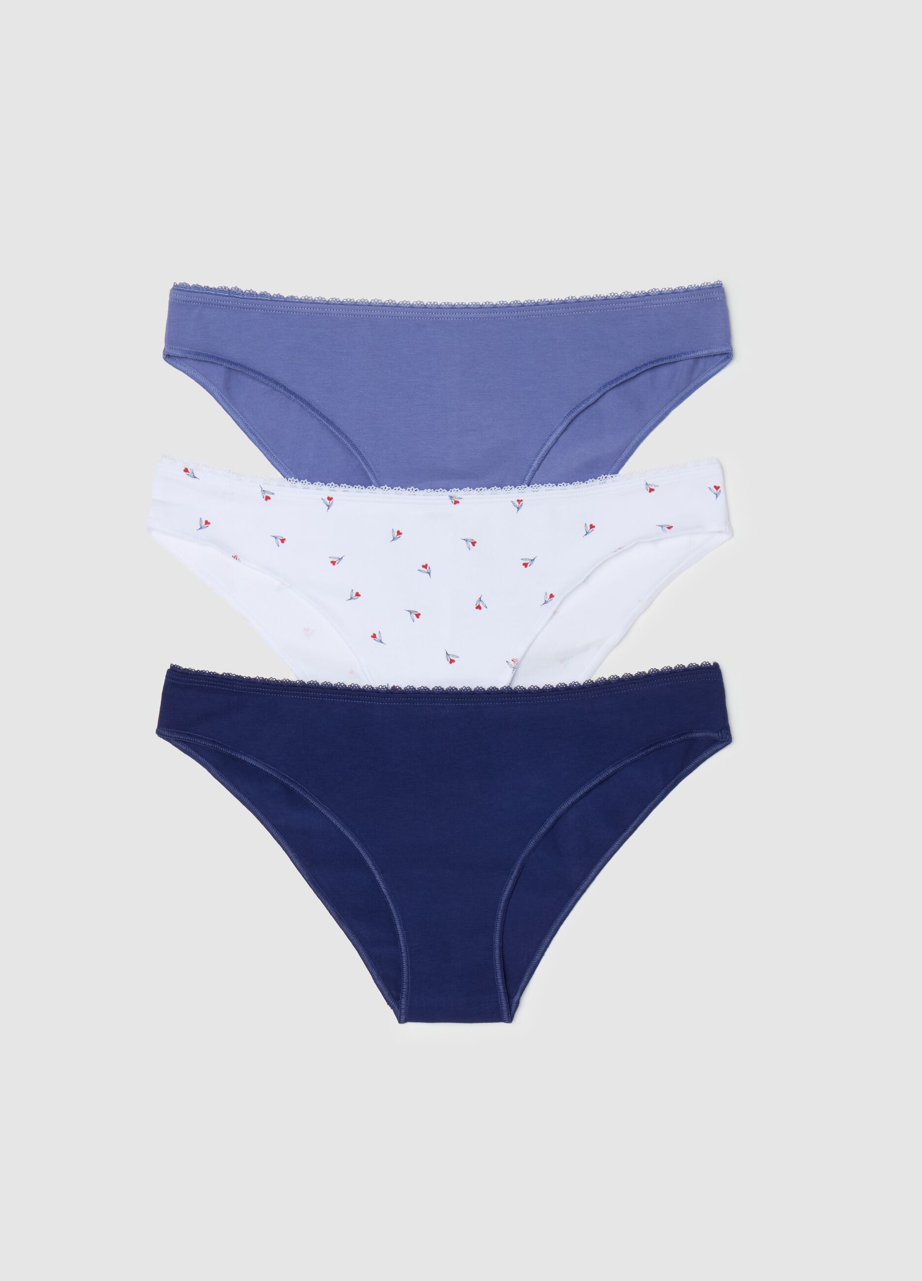 Three-pack Brazilian-cut briefs in stretch cotton with crochet