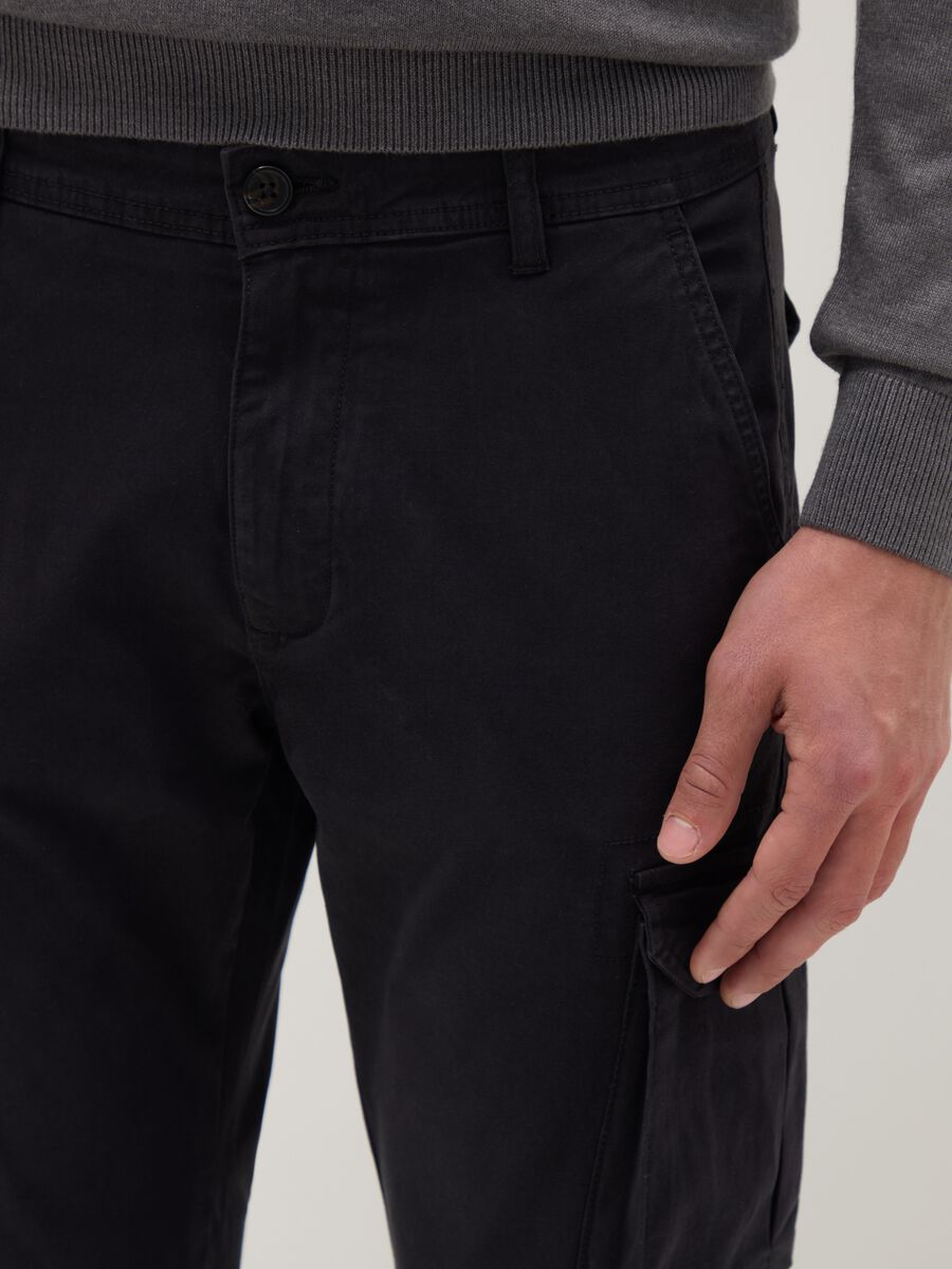 Pantaloni Cargo Uomo Con 6 Tasche, In Cotone Ed Elastan, Neri, Taglia L (sottile), Da Trekking E Tempo Libero