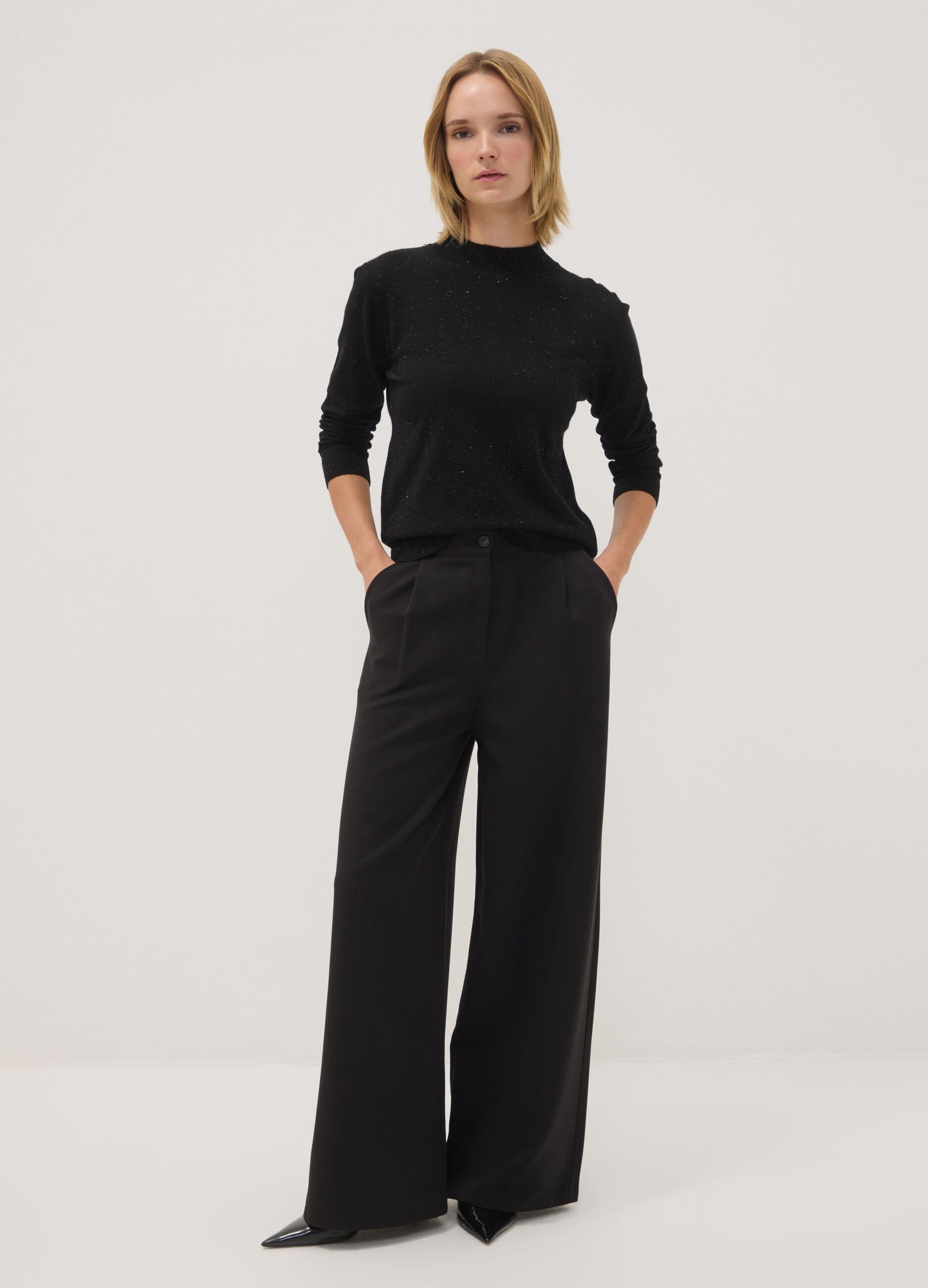 Black viscose-blend high-neck jumper, regular fit
