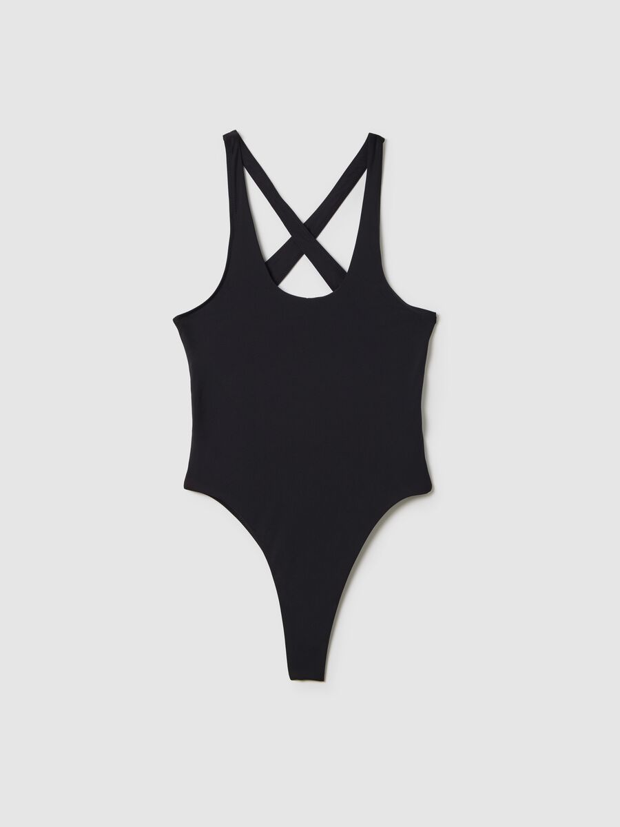 Cross Back Cut Out Swimsuit Black_4