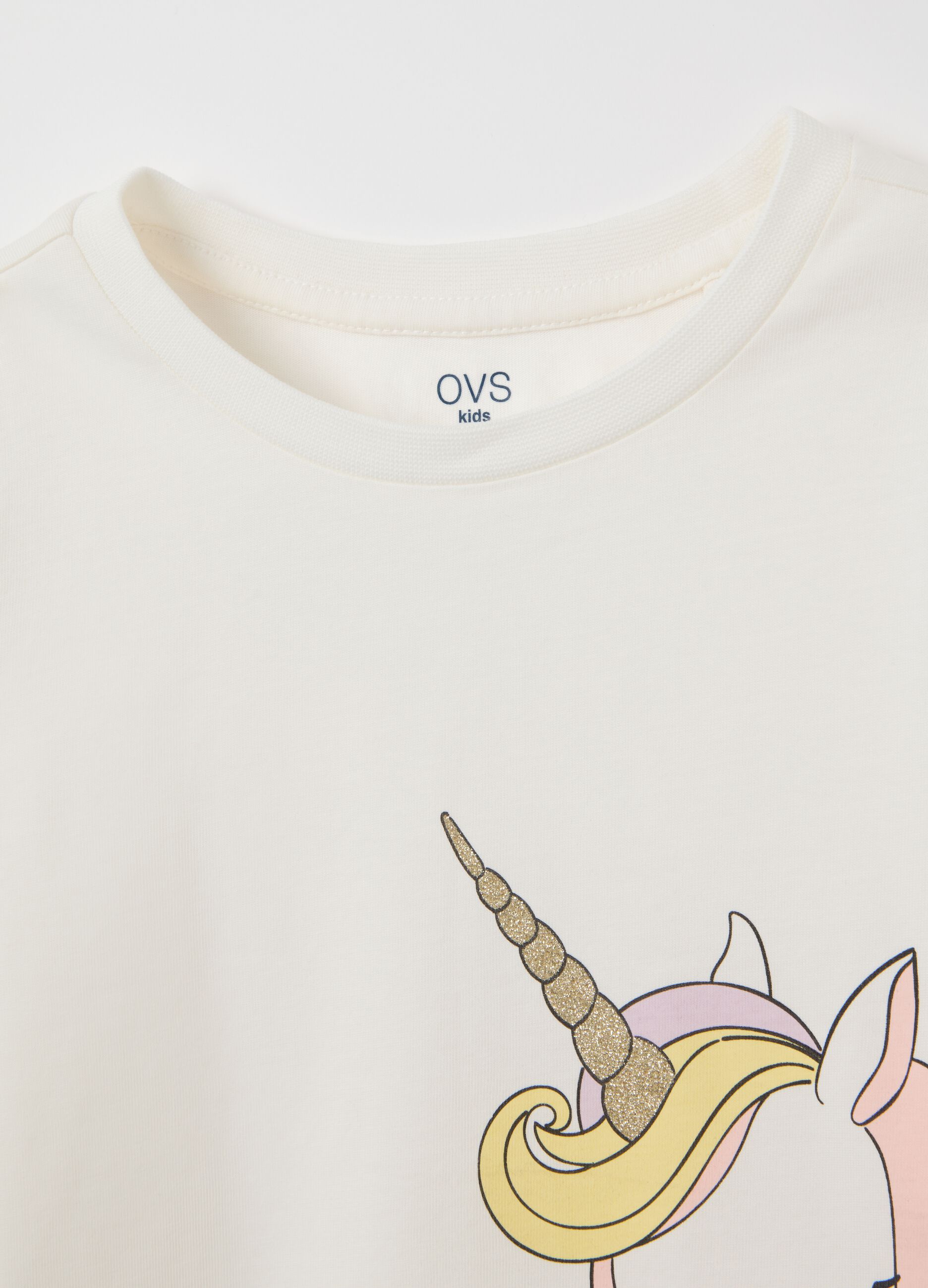 Girls' white pure cotton T-shirt regular fit with print