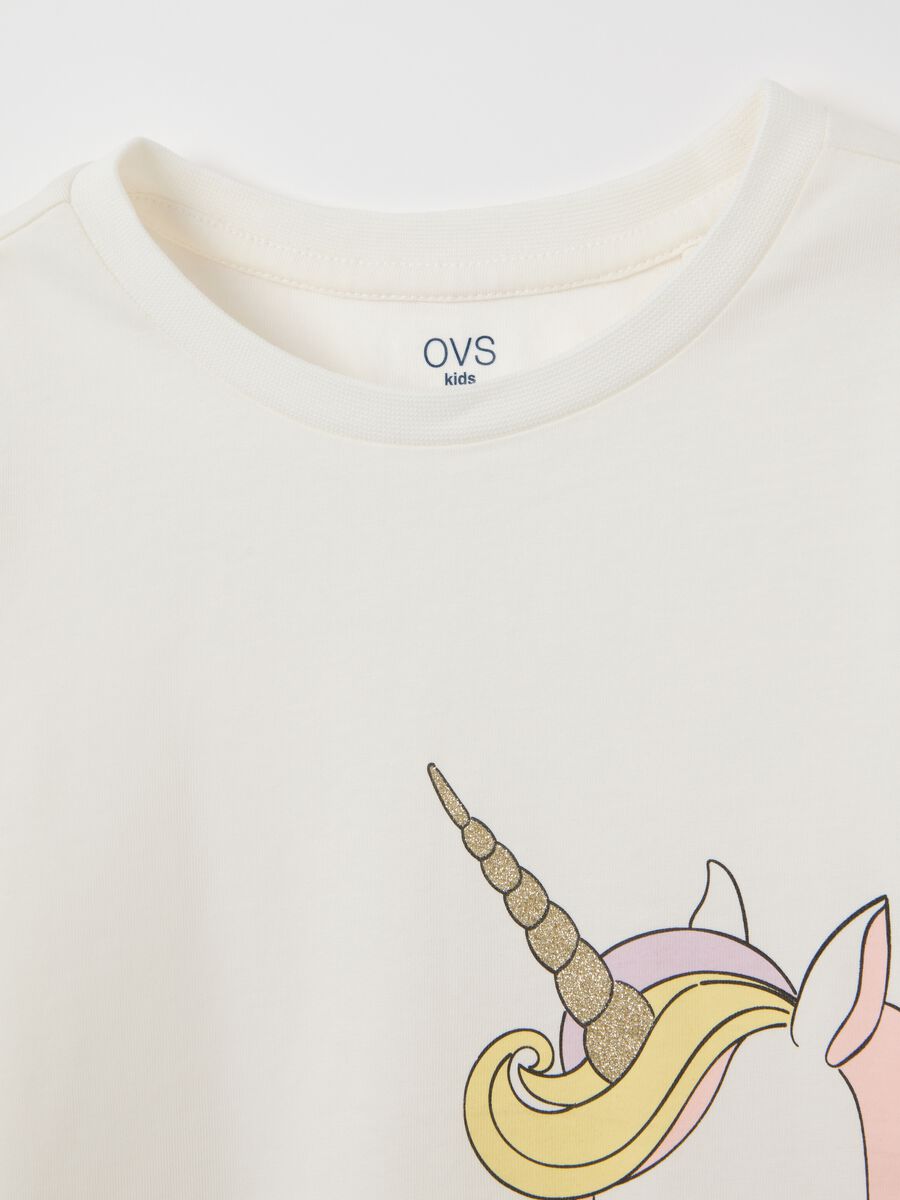 Girls' white pure cotton T-shirt regular fit with print_2