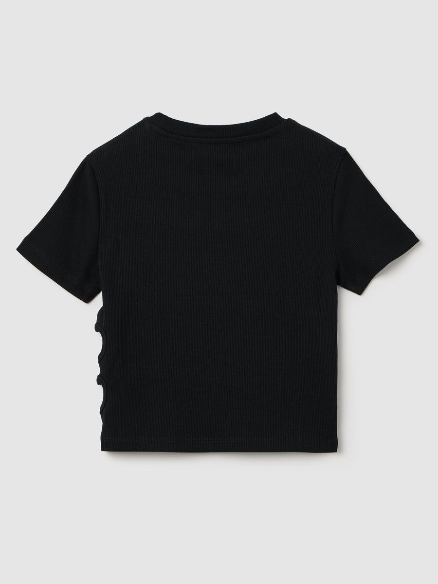 Black fitted t-shirt with side details for girl OVS Kids_4