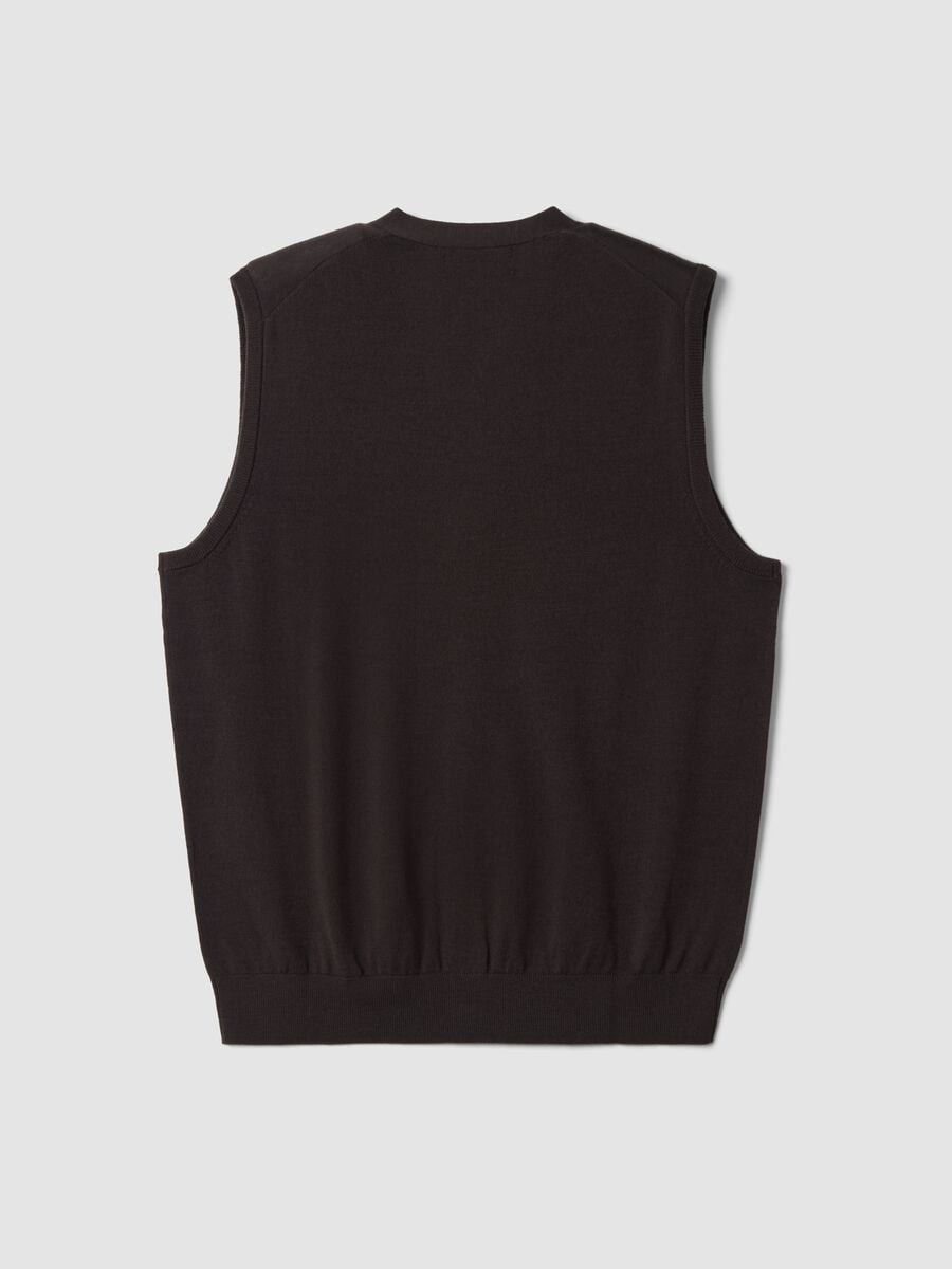 Brown pure merino wool V-neck gilet_2