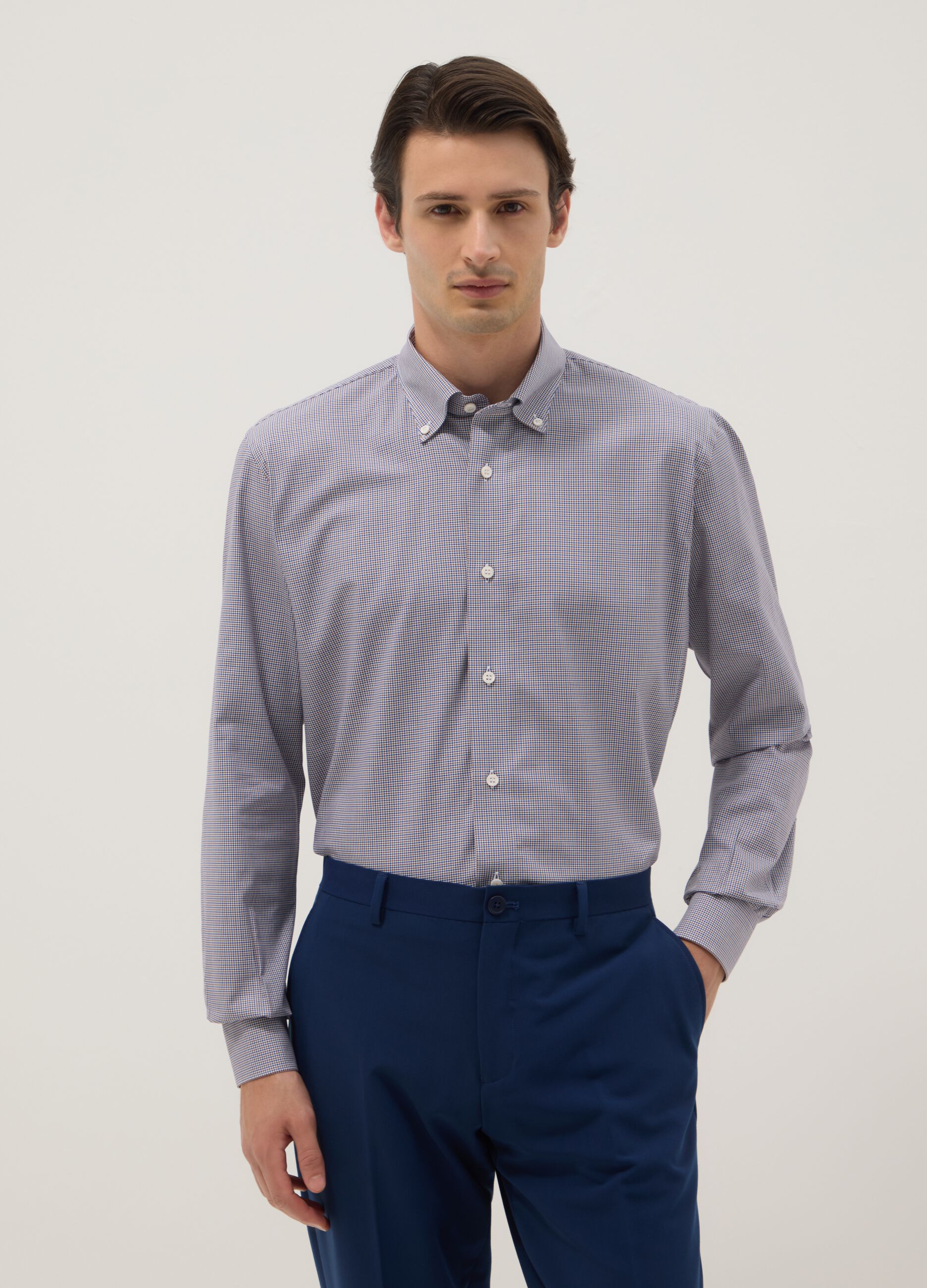 Grey pure cotton micro-check regular fit shirt