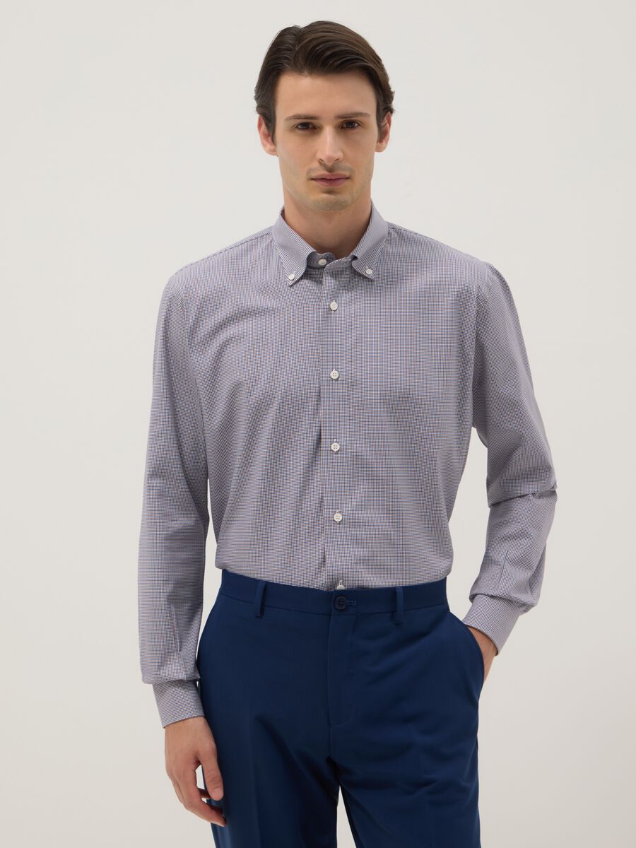 Grey pure cotton micro-check regular fit shirt_0