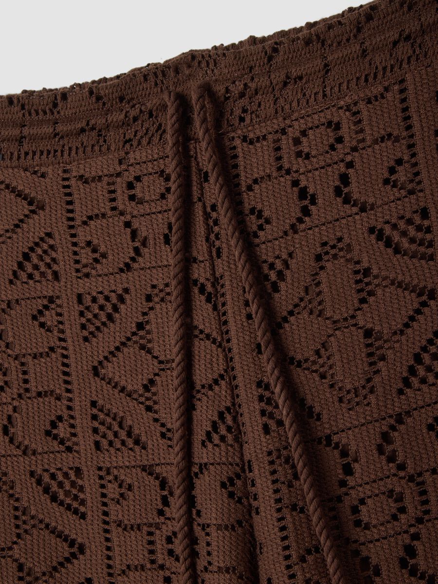 Brown openwork wide-leg trousers with elasticated waistband_5