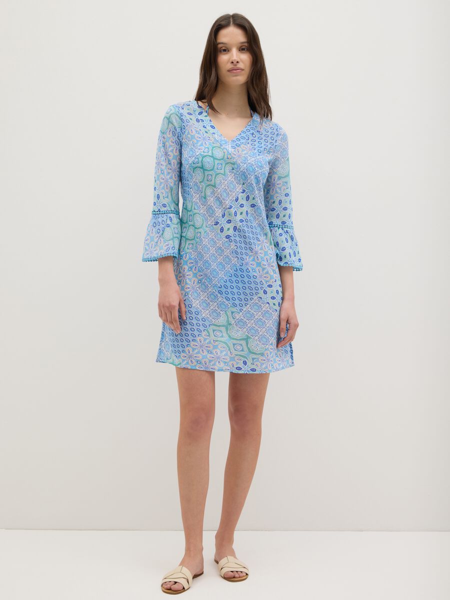 Women's Short Dress in Multicoloured Pure Cotton_1