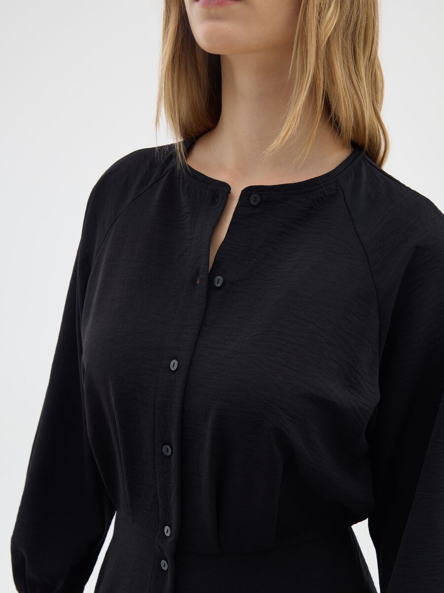 Black regular fit long sleeve dress with belt_3