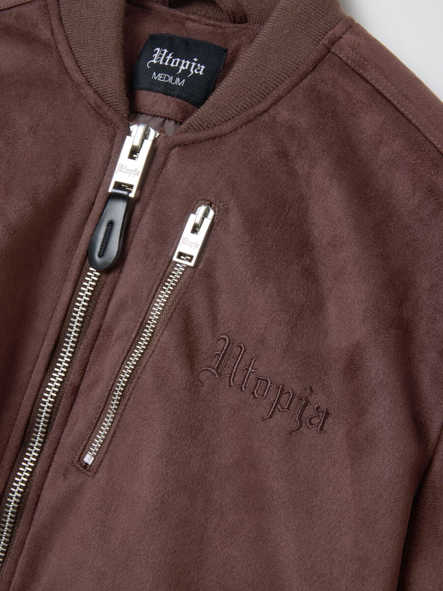Brown Suede Bomber Jacket_5