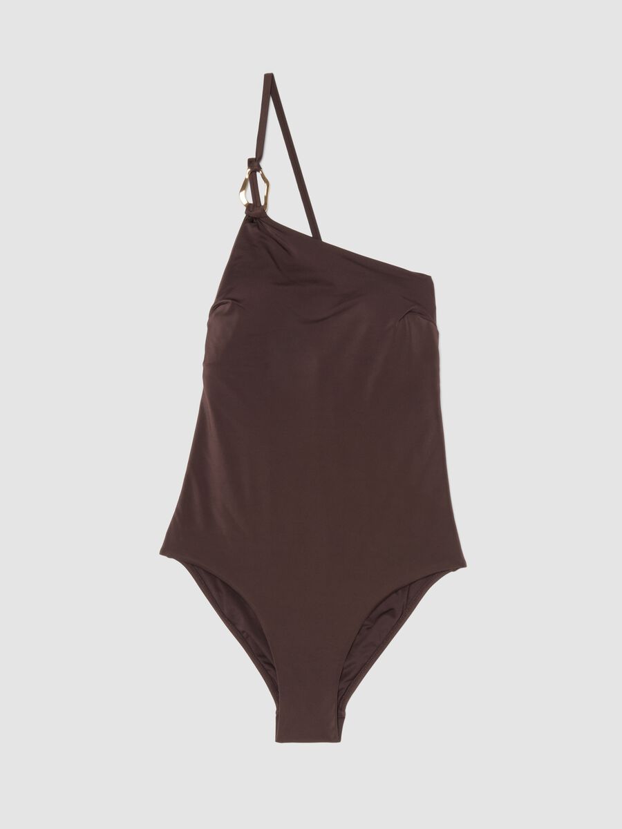 Costume intero monospalla in tessuto elasticizzato marrone_0
