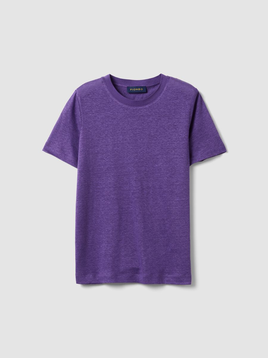 Purple pure linen regular-fit short-sleeve T-shirt_0