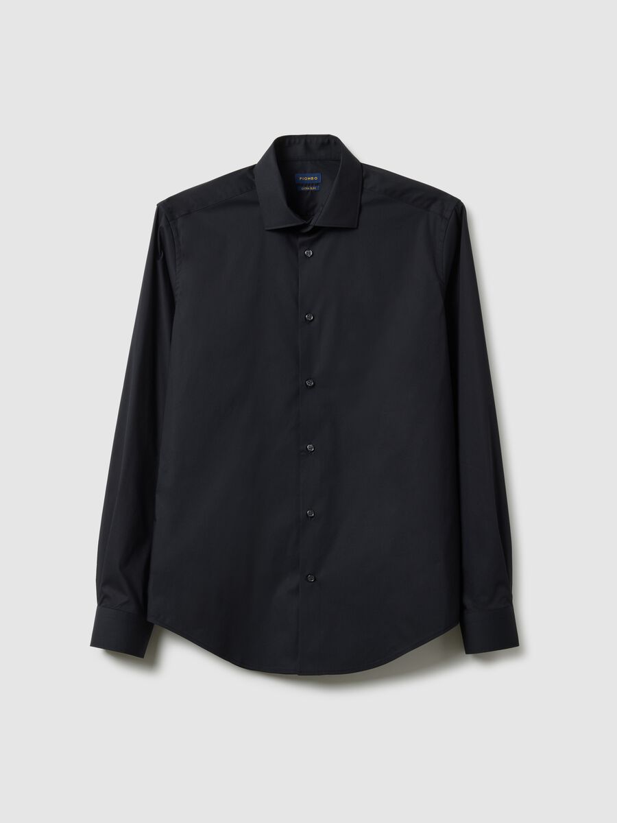 Slim Fit Black Cotton Stretch Shirt_0