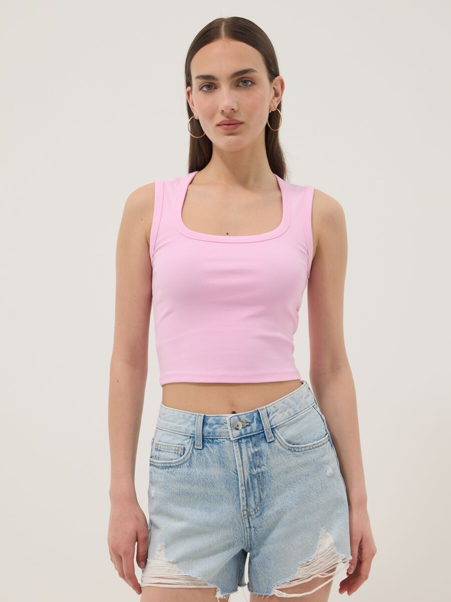 Pink cropped stretch-cotton tank top_3