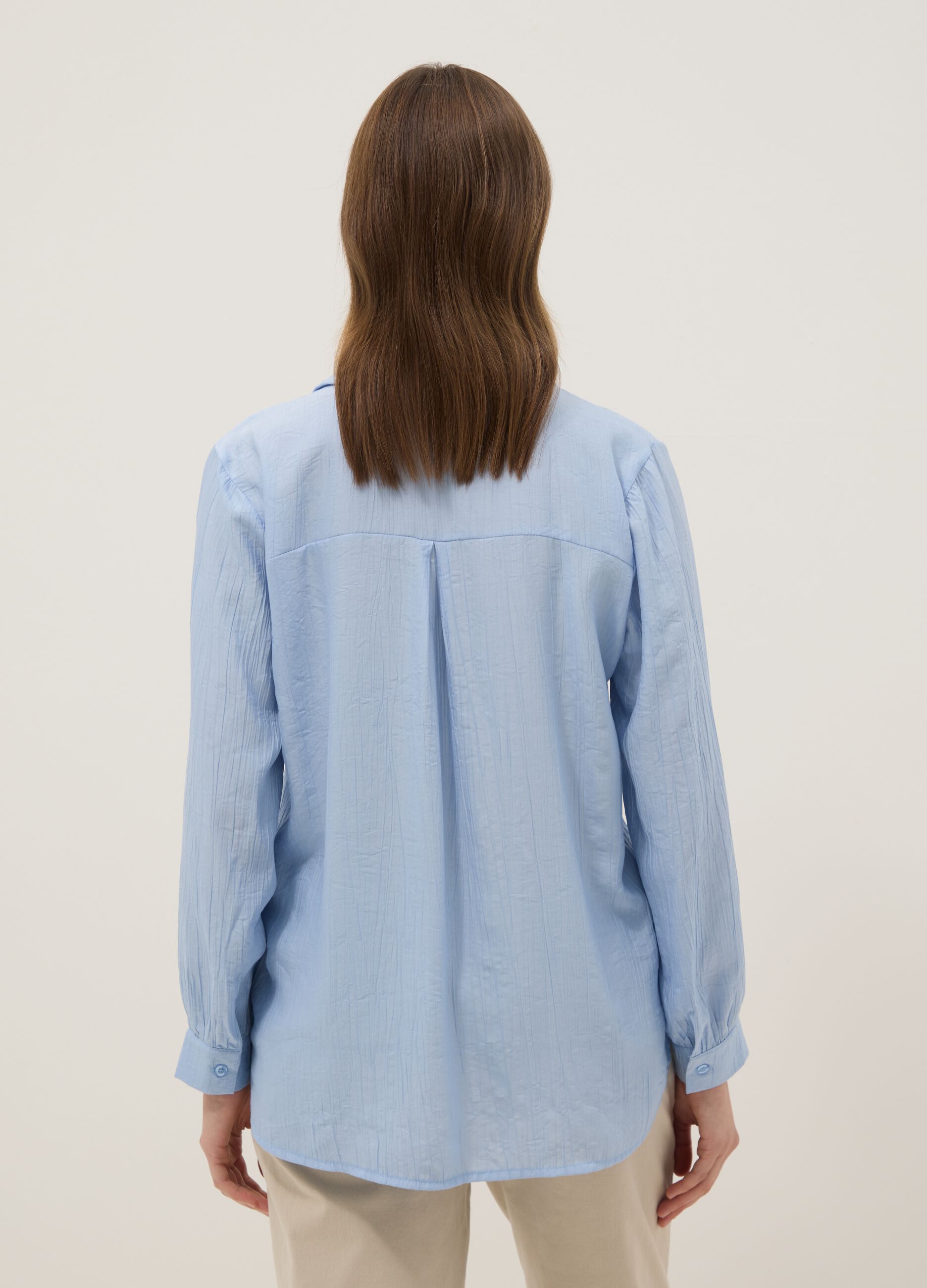 Light blue viscose-blend regular-fit shirt with crinkled texture