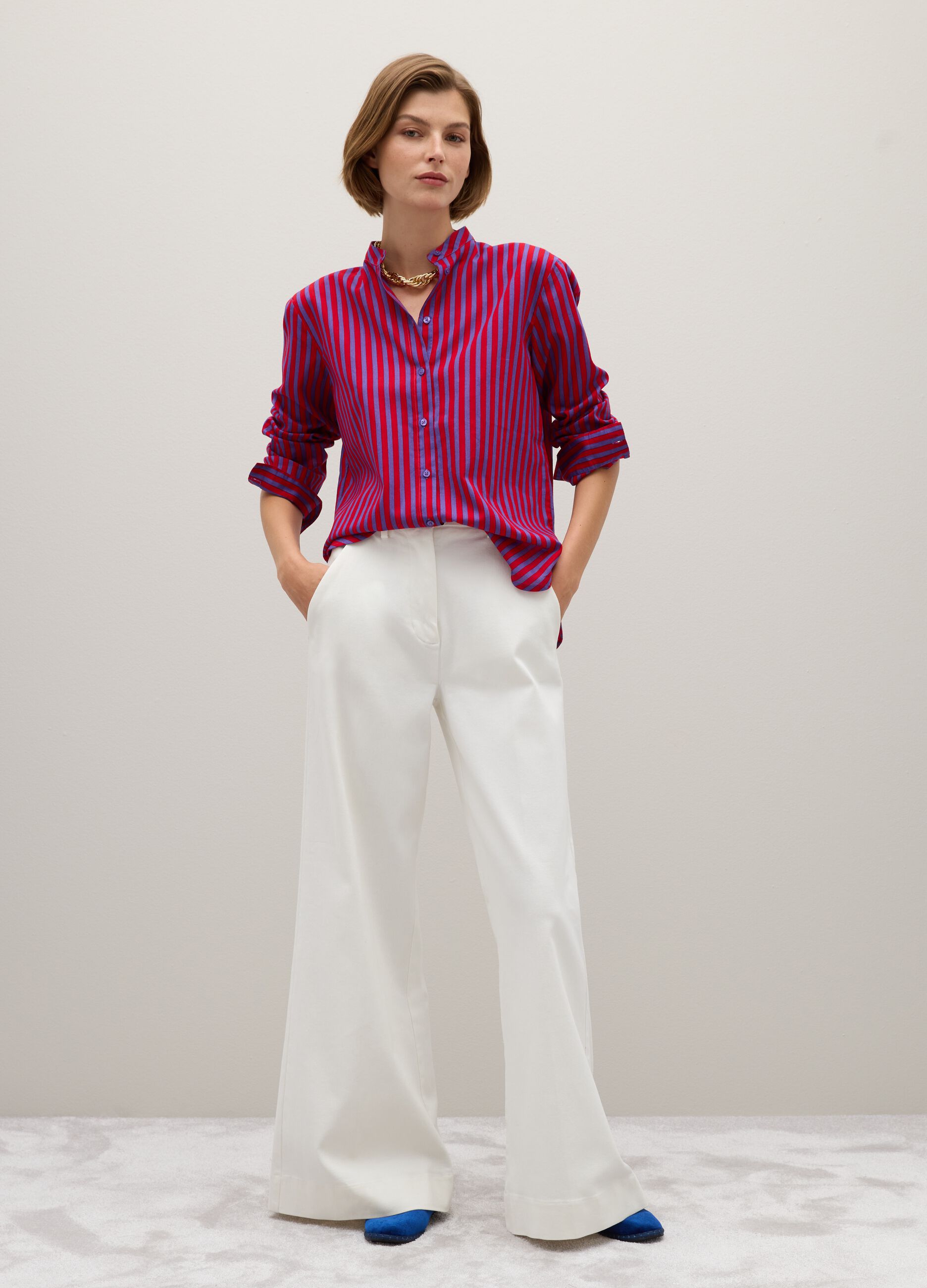 Multicolour striped shirt in pure cotton regular fit
