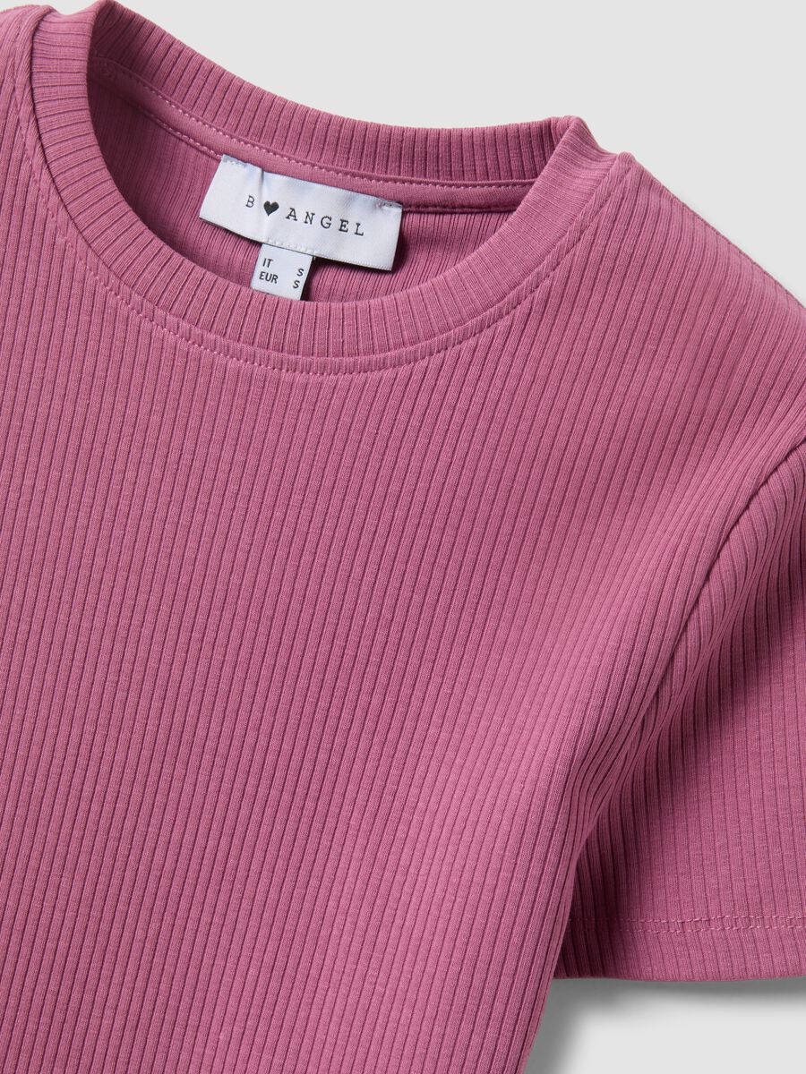 Pink ribbed fitted stretch cotton T-shirt_5