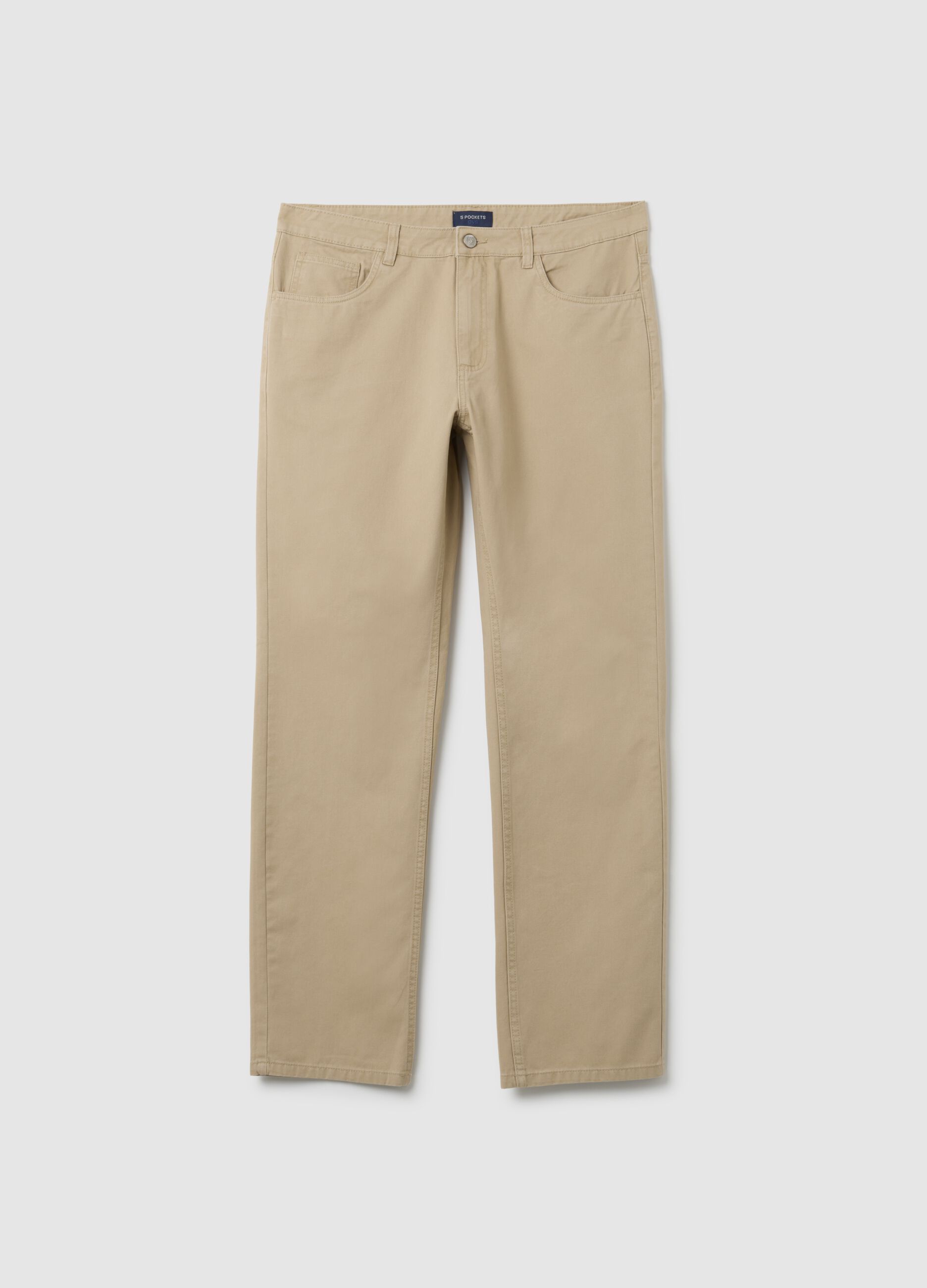 Beige pure cotton regular fit trousers