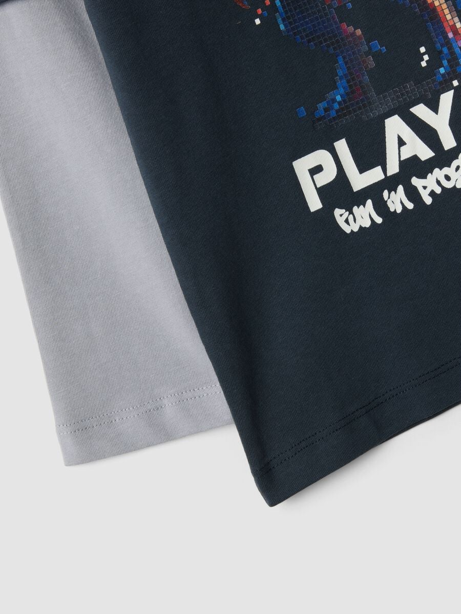 T-shirt blu notte in puro cotone con stampa_1