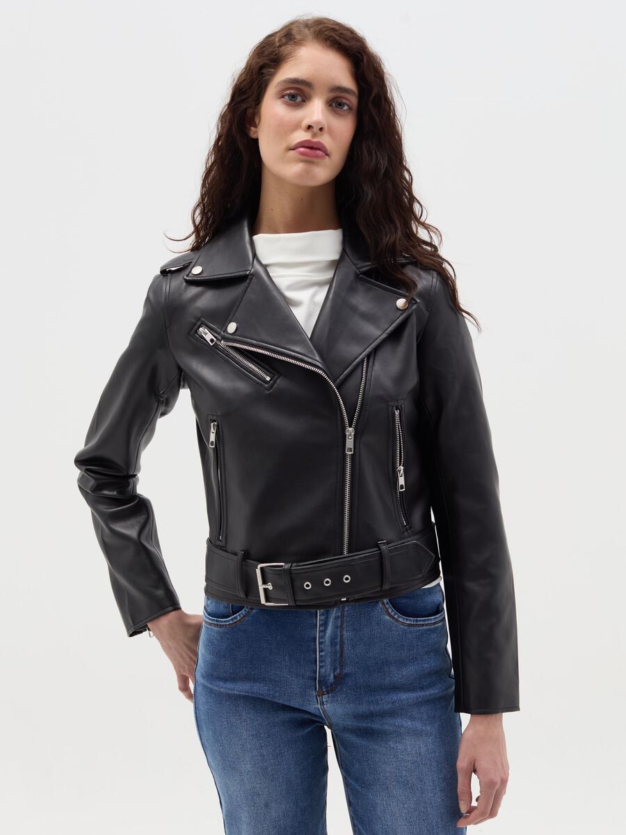 Biker jacket with zip_0