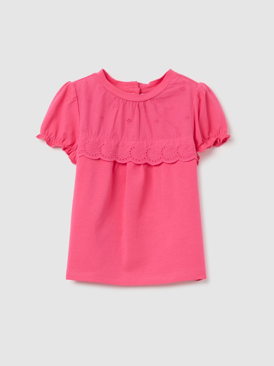 Pink round neck T-shirt with embroidered details Fagottino_0