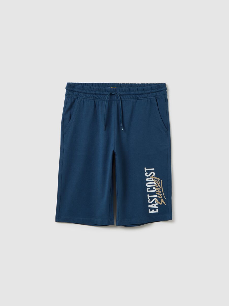 Bermuda da ragazzo in puro cotone blu regular fit_0