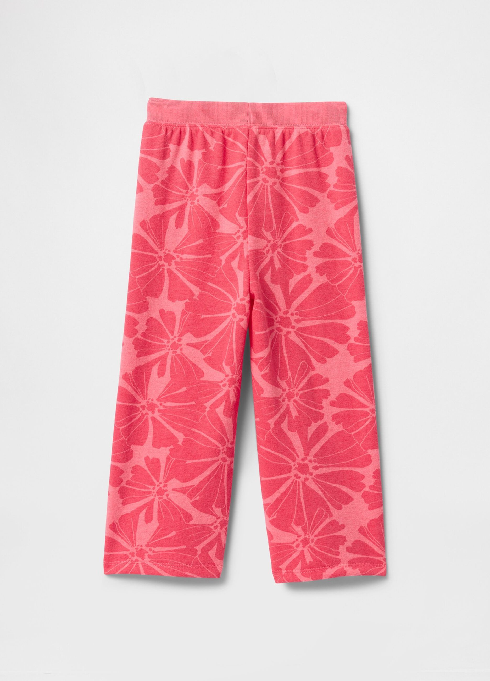 Pink wide-leg joggers with logo embroidery and flowers print