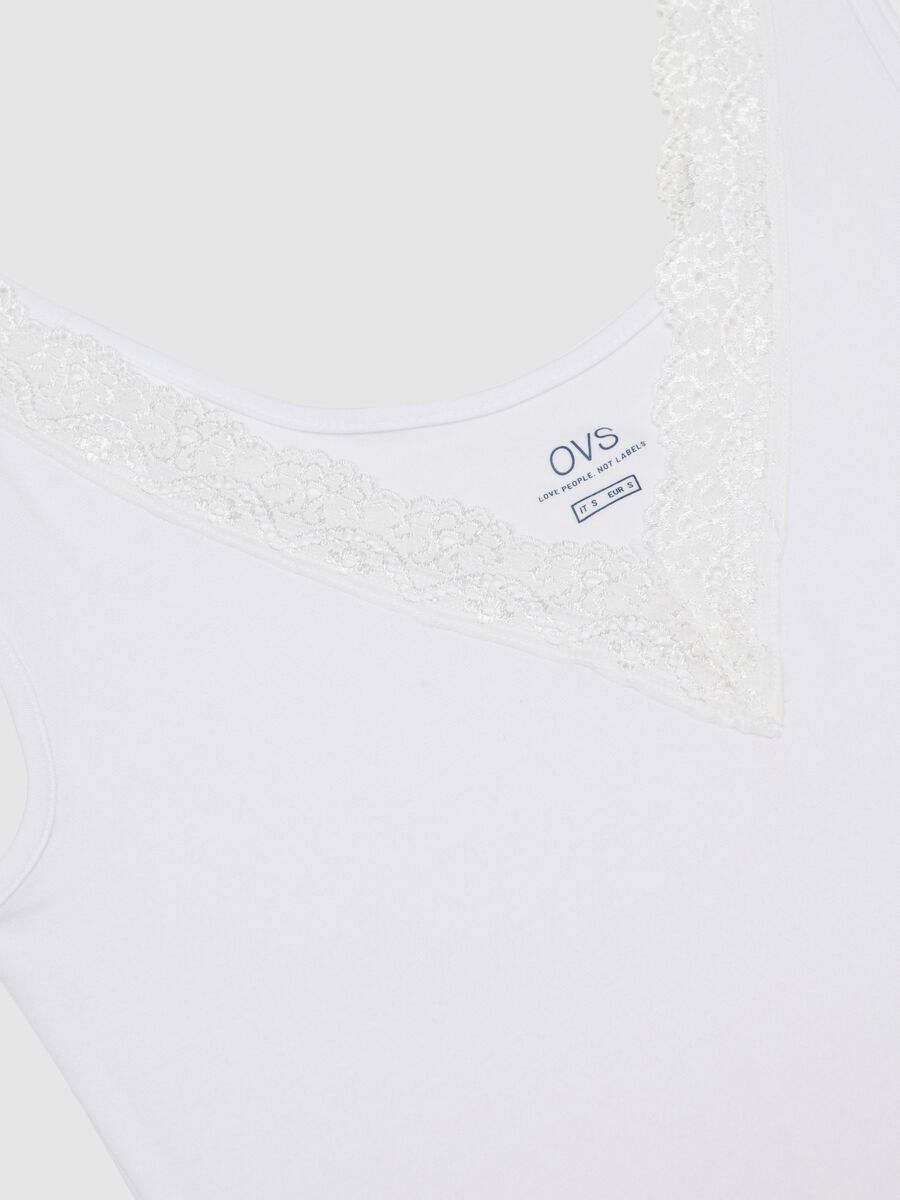 White stretch viscose vest top regular fit deep V with lace_5