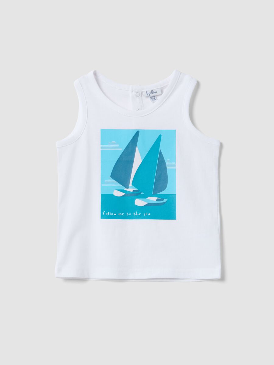 White pure cotton boys&rsquo; vest, regular fit, with sailing print_0