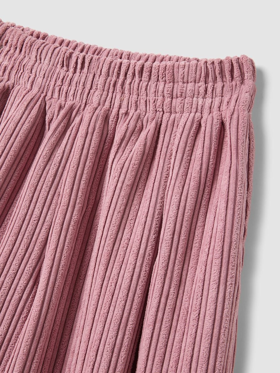 Pantaloni rosa wide leg a coste con vita elasticizzata_1