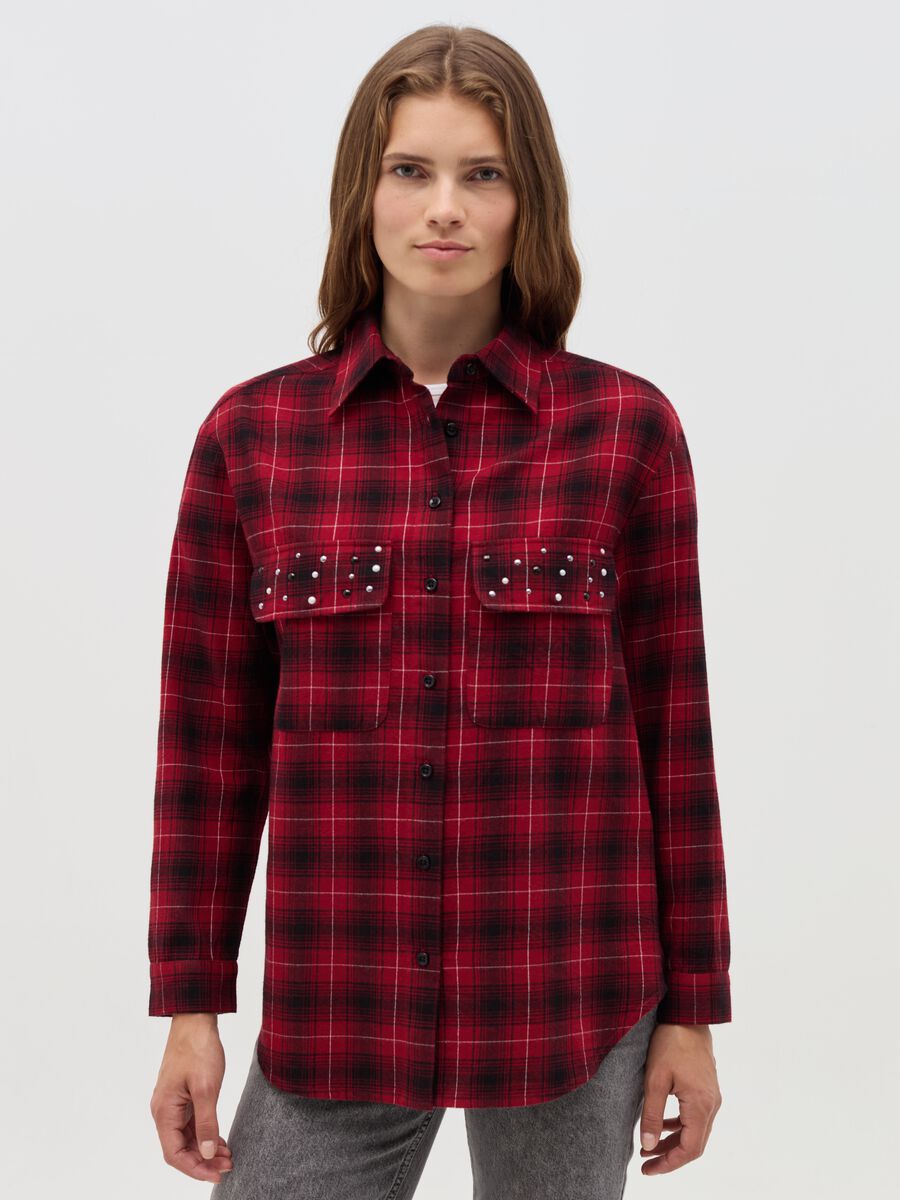 Check shirt with pockets and beads_0