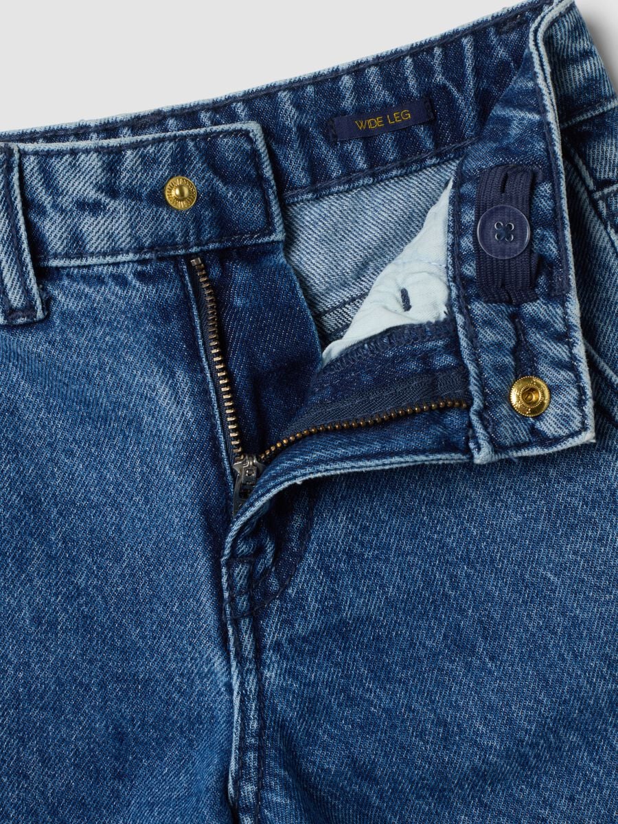 Blue pure cotton wide-leg jeans with floral embroidery_1