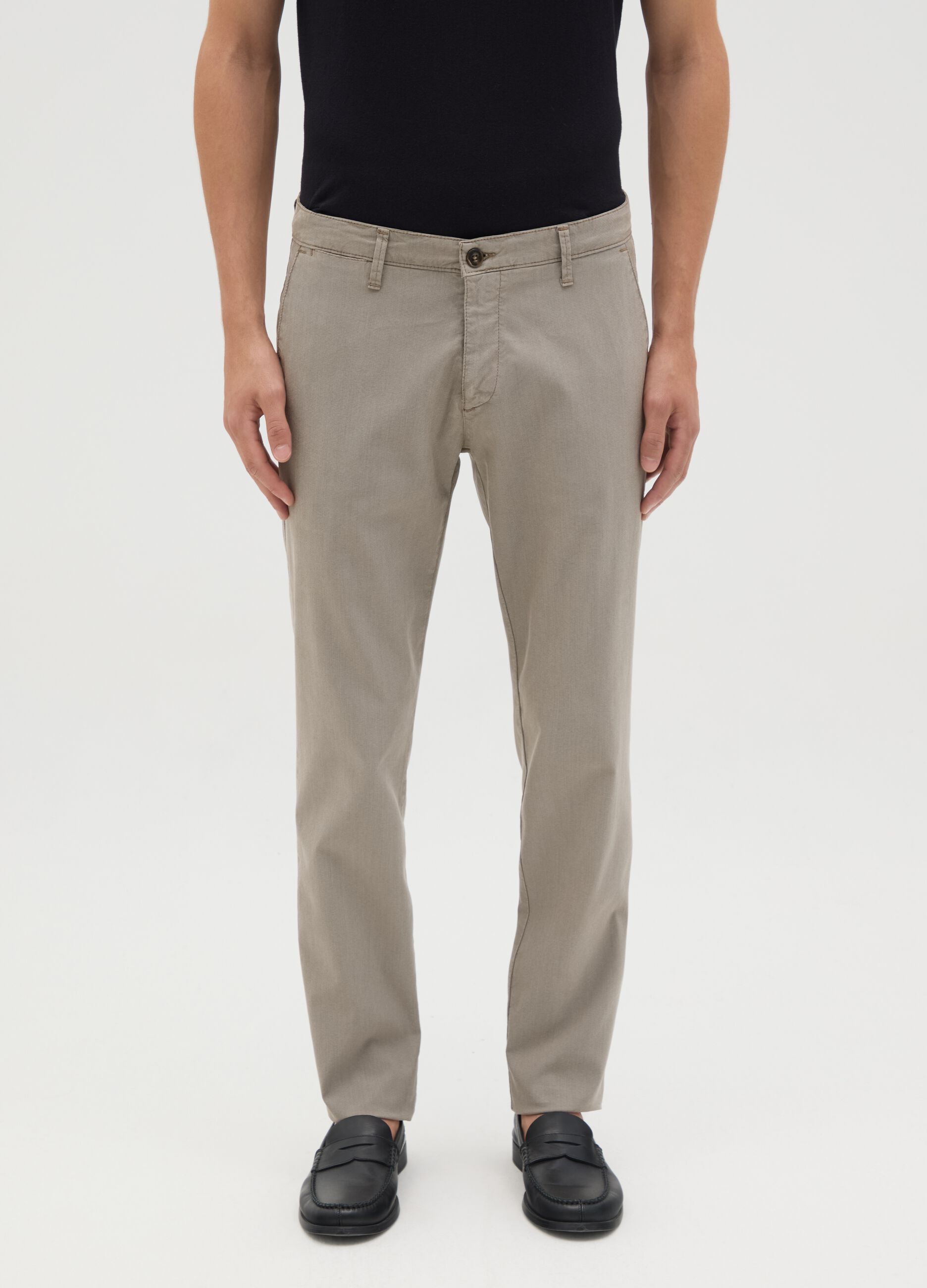 Men's Beige Stretch Cotton Slim Fit Trousers
