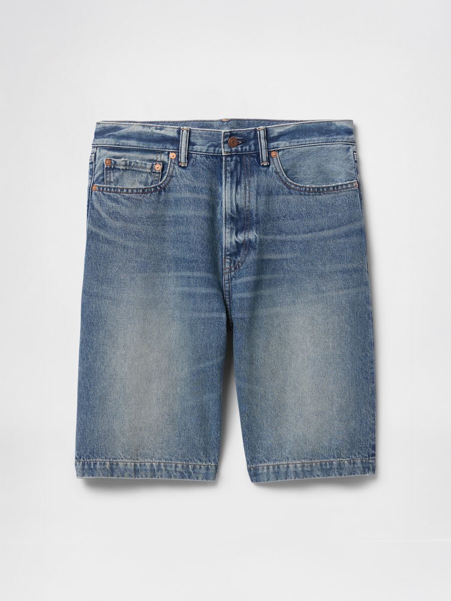 Denim Bermuda Shorts with Washed Effect_5