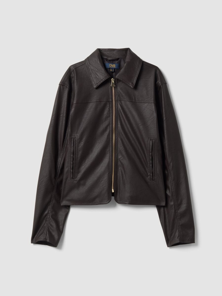 Brown jacket with zip fastening and slim-fit collar_4