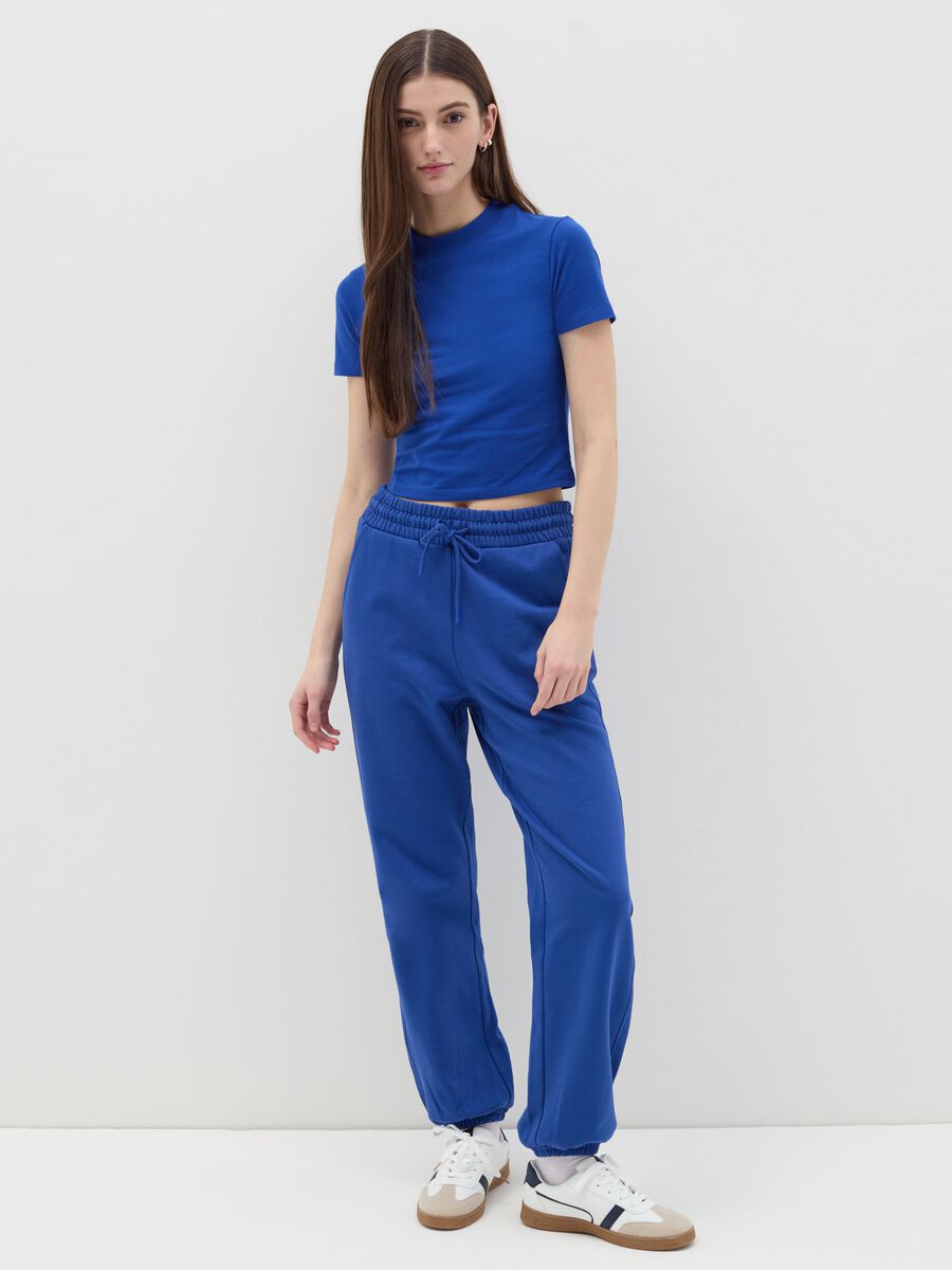 Stretch cotton T-shirt with mock neck_1