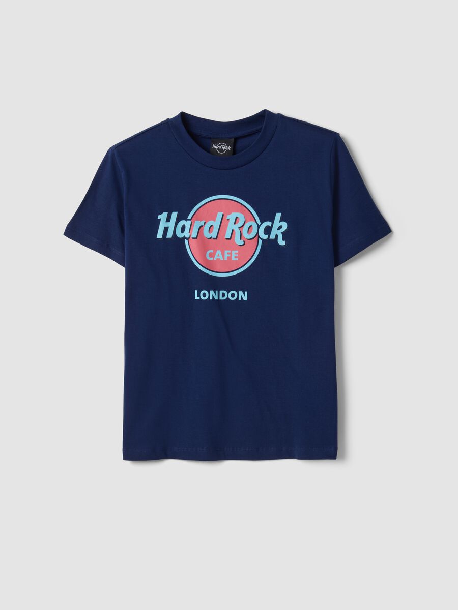 Blue pure cotton T-shirt with Hard Rock Cafe logo_0