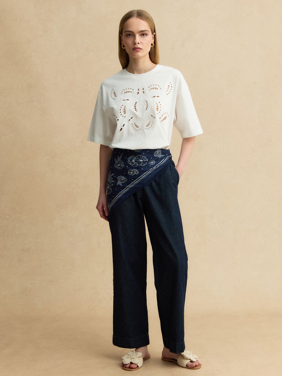 Blue denim jogger trousers in pure cotton, relaxed fit_0