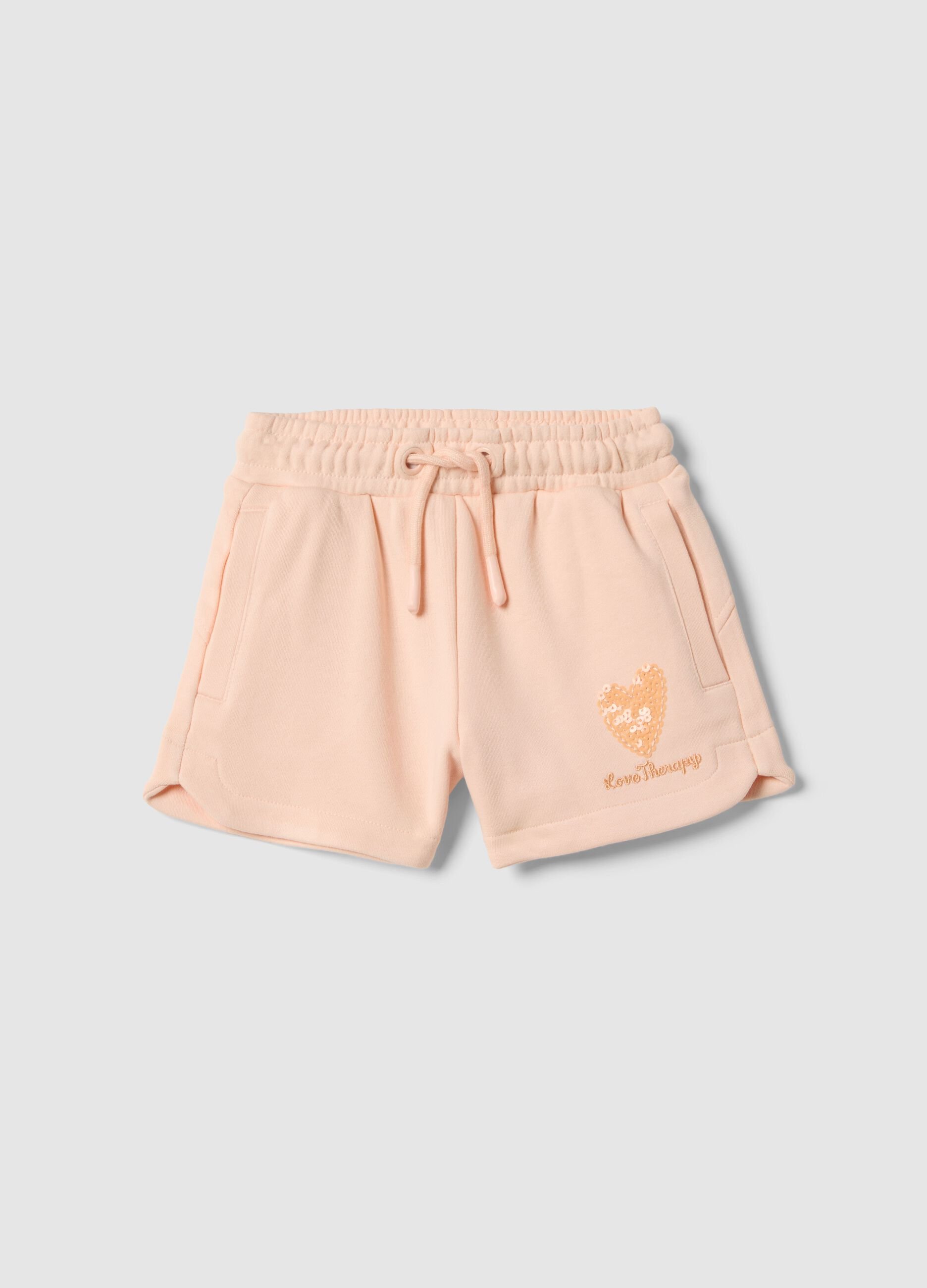Shorts in misto cotone rosa da bambina regular fit con cuore