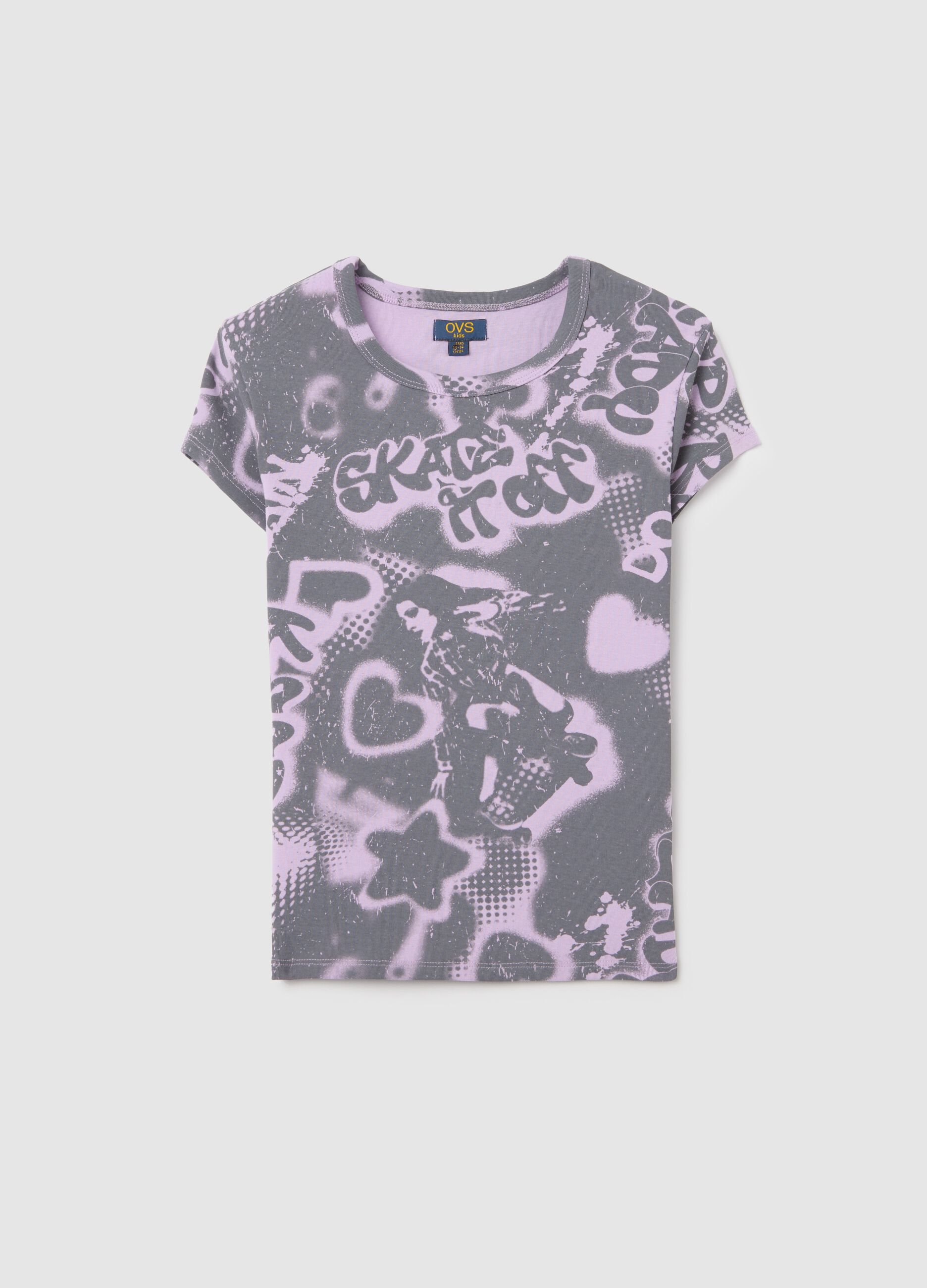 Stretch cotton T-shirt with graffiti print