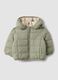 Green padded ultralight jacket with hood and zip for baby_0