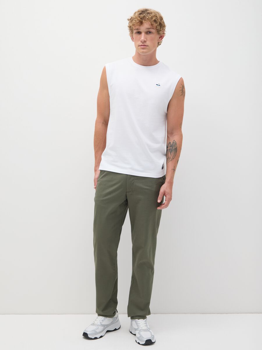 Men's white pure cotton tank top regular fit with embroidery_1